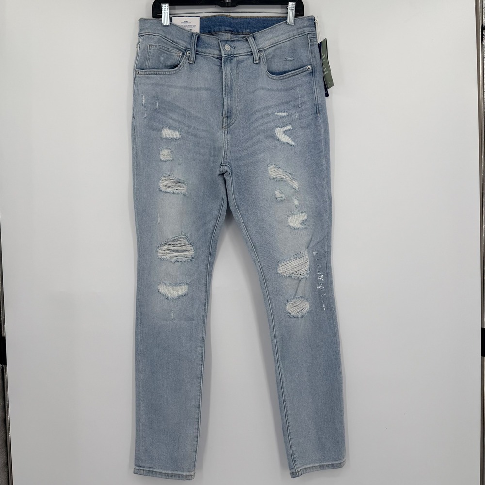 H&M Mens Skinny Distressed Light Blue Wash Stretch Denim Jeans W36 L32 New